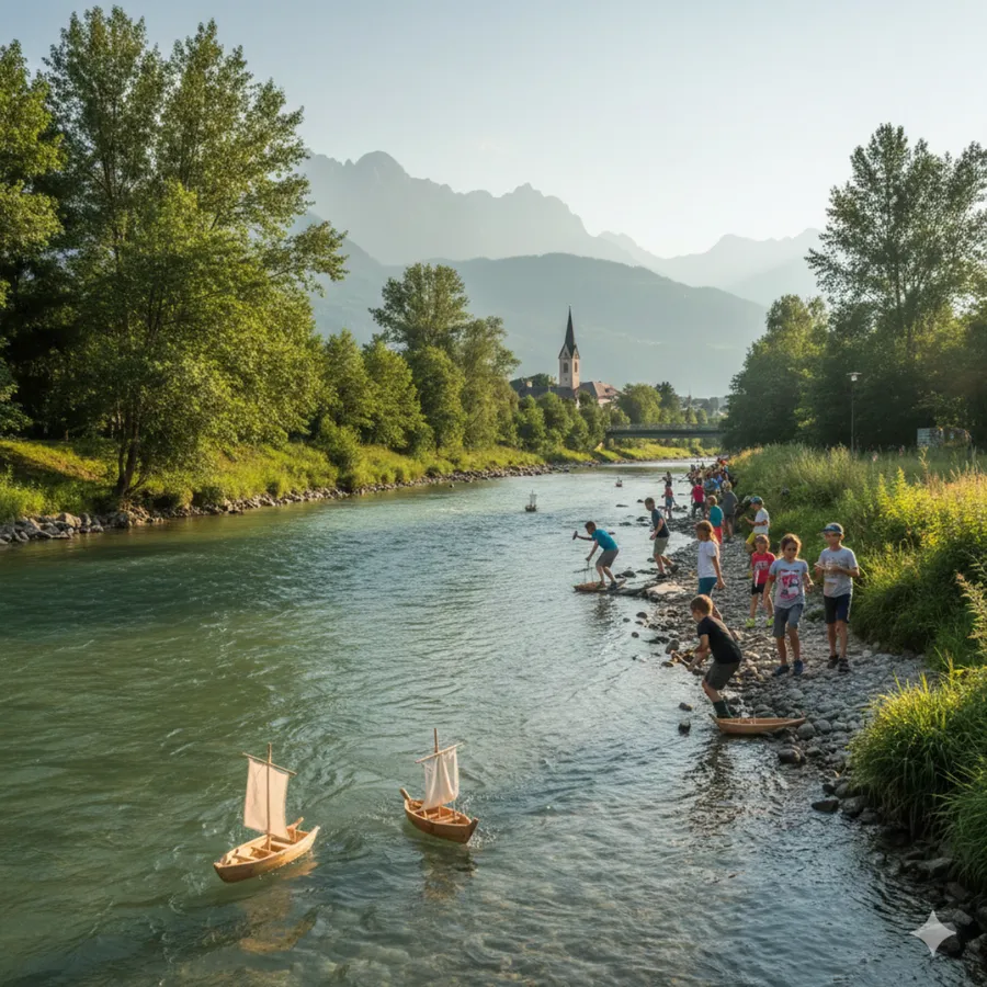 Holzboote in der Etsch von Vilpian bis Siebeneich