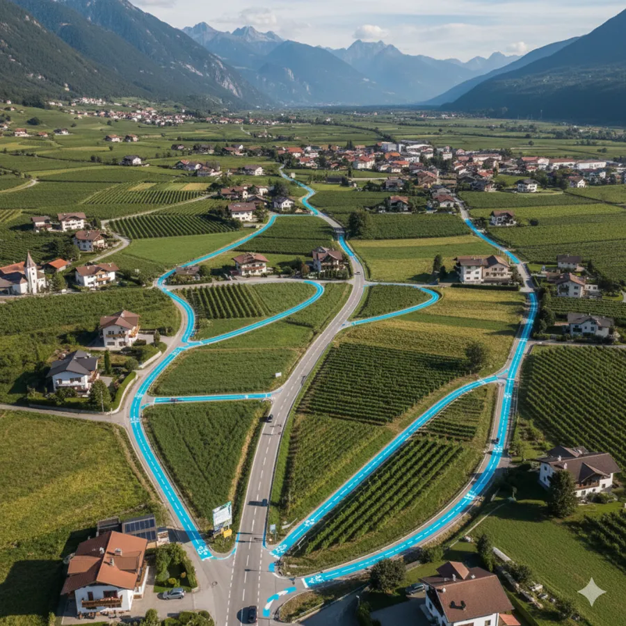 Radfahrstreifen im gesamten Dorfgebiet